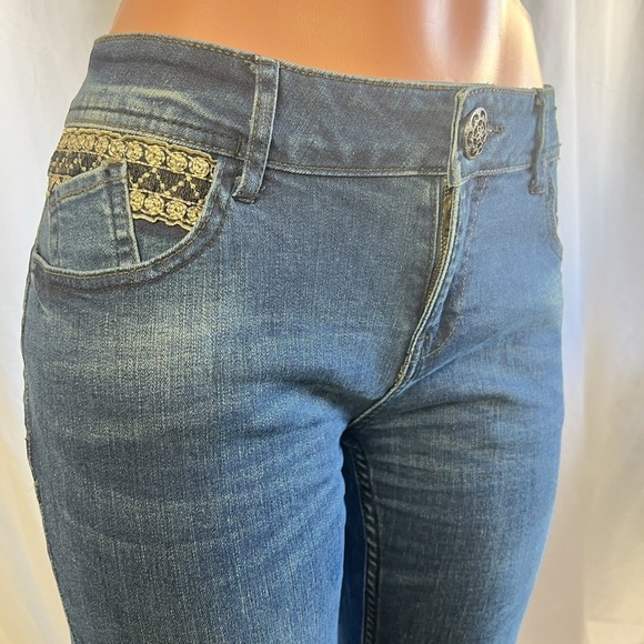 DESIGUAL BLUE STRETCH JEANS EMBROIDERED PATCHWORK DESIGN WASH JEANS PLUS SIZE 34 - Picture 9 of 13